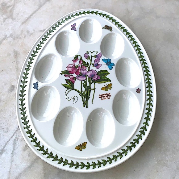 BOTANIC GARDEN BY PORTMEIRION DEVILED EGG PLATE SWEET PEA PORCELAIN WHITE FLORAL - Picture 3 of 7